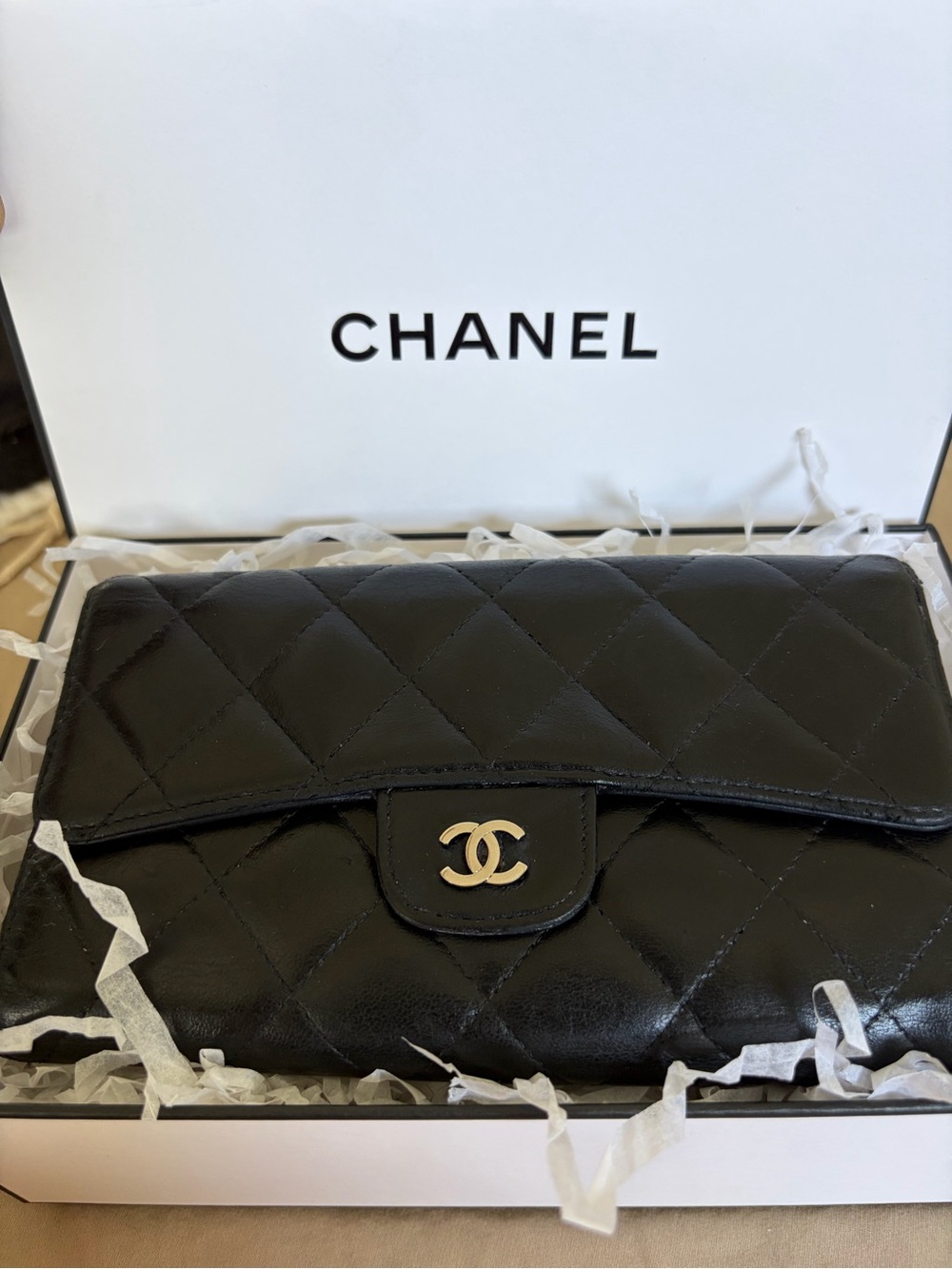 Authentic CHANEL Classic Lambskin Long Wallet Quilted Made in France